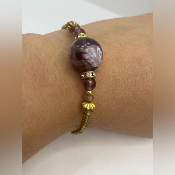 Premier Designs purple and gold Murano Glass Beaded bracelet - Picture 5 of 15
